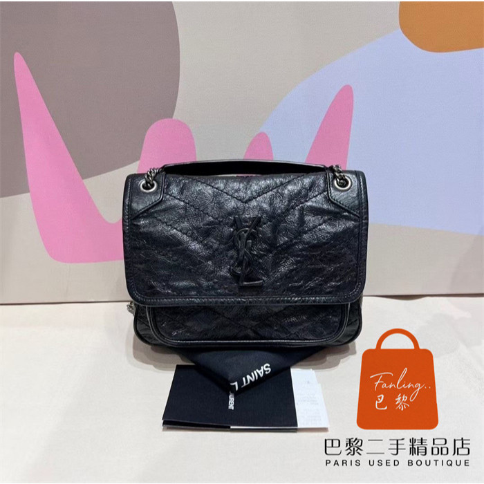 正品免運 聖羅蘭 YSL NIKI 小號 迷你 黑色 鏈條 郵差包/流浪包/斜背包/單肩包/腋下包6331600