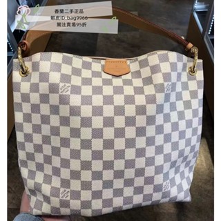 二手 LV 路易威登 Graceful 托特包 N42249 棋盤格紋 粉色裡襯 女款白色手提包 購物袋 托特包