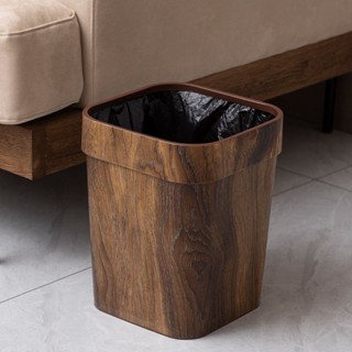 熱銷 垃圾桶新款 家用復古仿木紋垃圾桶家用創意廚房廁所衛生間塑料紙簍無蓋帶壓圈大號