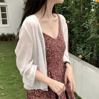罩衫外套💕 雪紡開衫防曬衣女春夏薄款外搭襯衫寬松短款白色披肩外套上衣