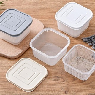 多買實惠❥❥日式廚房蔥花姜蒜保鮮盒瀝水保鮮收納盒冰箱食物密封盒方形儲物盒