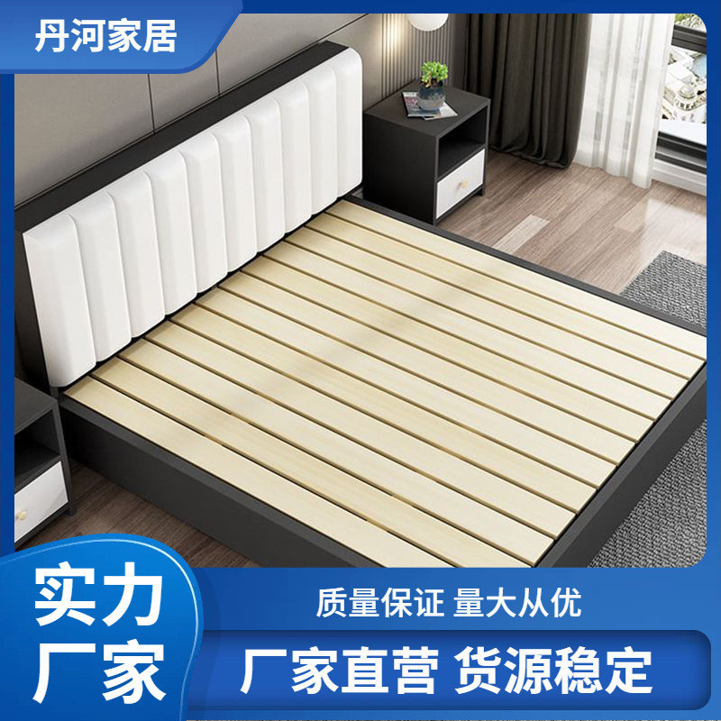 【現貨】實木床雙人床主臥1.8米闆式床1.5米傢用單人床1米2經濟型出租房床