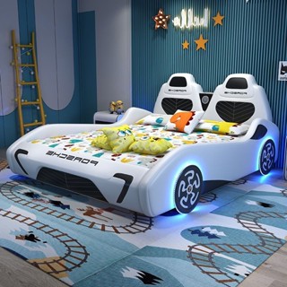 🌟熱銷新款🌟 創意床架 汽車床男孩新款跑車床1.2米帶護欄創意實木卡通幼兒床床組床架 床架組 床架
