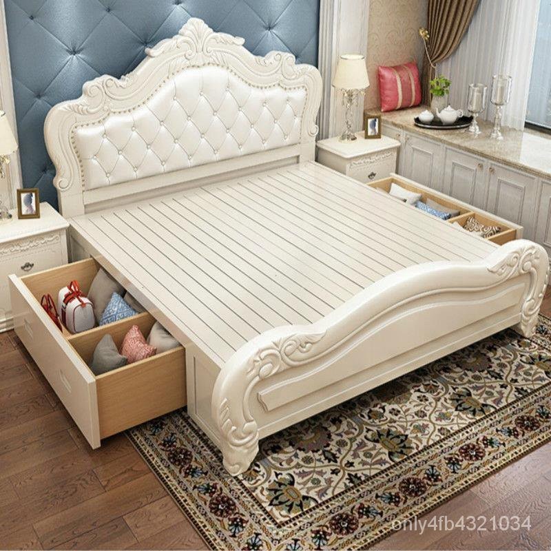 工廠直銷-美式實木床1.8m雙人床軟包床1.5米主臥公主床2米大床高箱儲物床 單人床 床架 單人加大床架 T9Y1