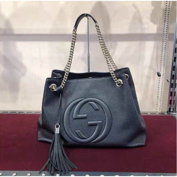 二手精品 Gucci Chain Tote 古馳 黑色 肩背包 手提包 托特包 Soho 雙G 流蘇 536196