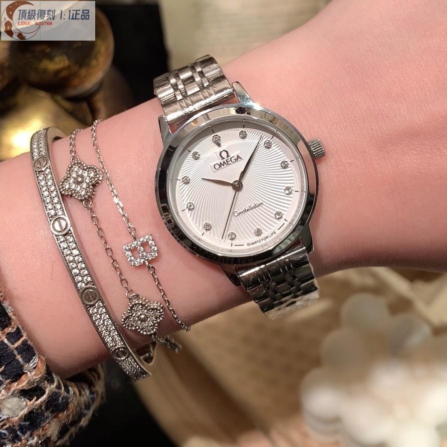 高端 OMEGA歐米茄腕表精鋼OMG玫瑰金鋼帶休閑時尚女士錶女錶皮帶手錶手錶女錶石英錶瑞士錶機械錶