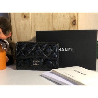 小餅二手 Chanel 黑色 金扣 牛皮 荔枝紋 卡片零錢夾 A80799 超讚