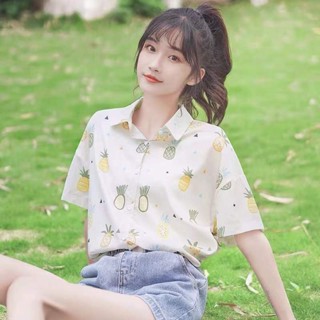 韓版個性印花 襯衫 寬鬆顯瘦 短袖 襯衣 女設計感小衆 上衣 夏季潮
