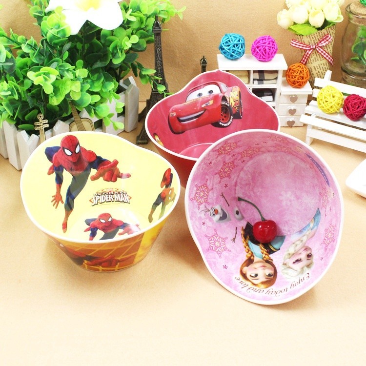 台台灣男女童卡通蜘蛛人密胺餐具 Kitty卡通造型碗兒童創意防摔湯碗仿瓷飯碗