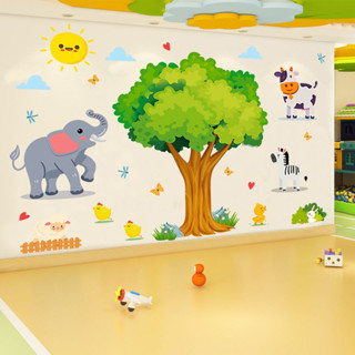 綠樹壁貼 樹壁貼 植物壁貼 牆壁貼紙 兒童房間裝飾墻貼卡通可愛動物大樹貼畵嬰兒早敎貼紙幼兒園裝飾品