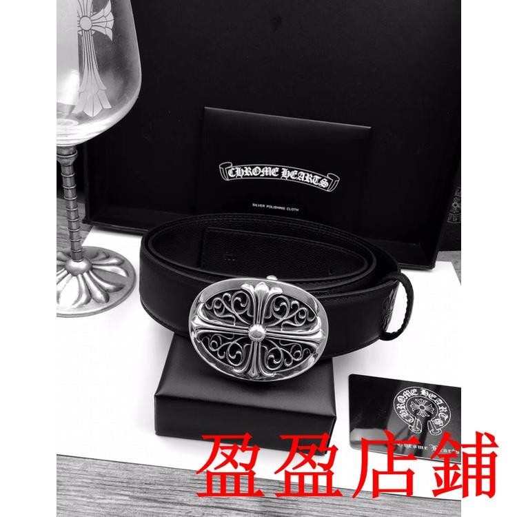 盈盈二手//實拍 Chrome Hearts 克羅心皮帶 男士腰帶 經典十字架小號皮帶扣 鋼釦系列克羅心腰帶 明