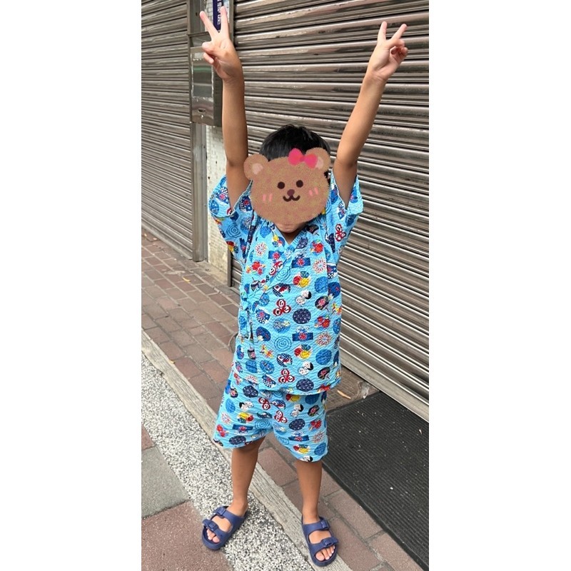 日本製兩件式夏季浴衣甚平和服純棉，小童兒童男童和風扮裝拍照