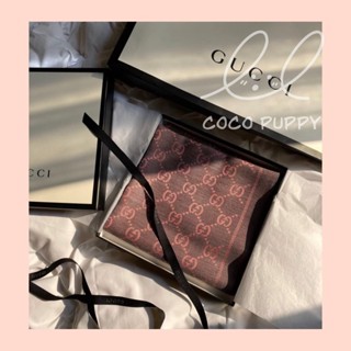 二手精品 GUCCI 古馳 雙G提花 流蘇邊 老花LOGO 羊毛 圍巾 圍脖 粉色