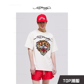 ✨TOP✨Ed hardy 夏季新款碎花logo馬賽克虎頭印花男士短袖T恤 E1PBM001