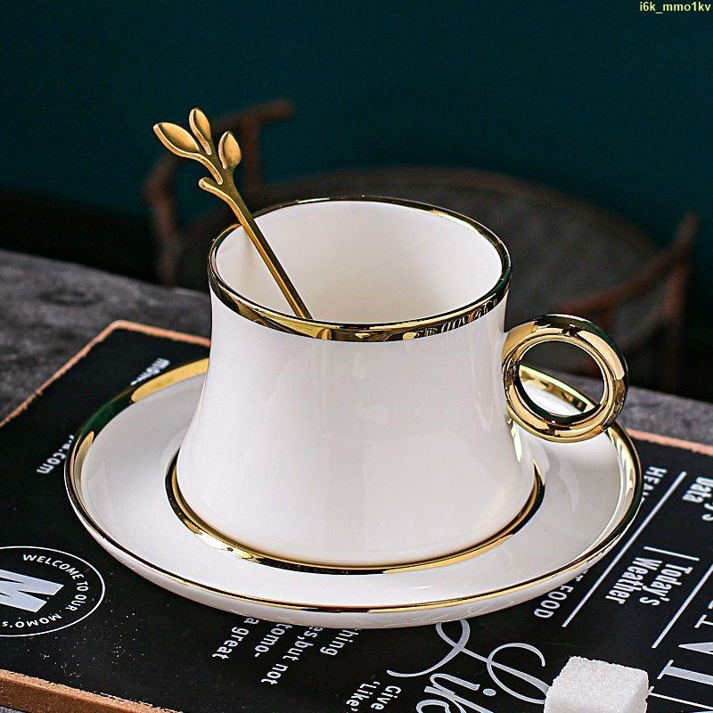 歐式小奢華咖啡杯精致陶瓷杯描金花茶杯碟套裝簡約帶碟勺套杯包郵喜濤貝貝屋