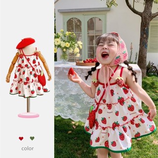 5z折女童吊帶裙 可愛甜美草莓裙子衣服 兒童蛋糕洋裝