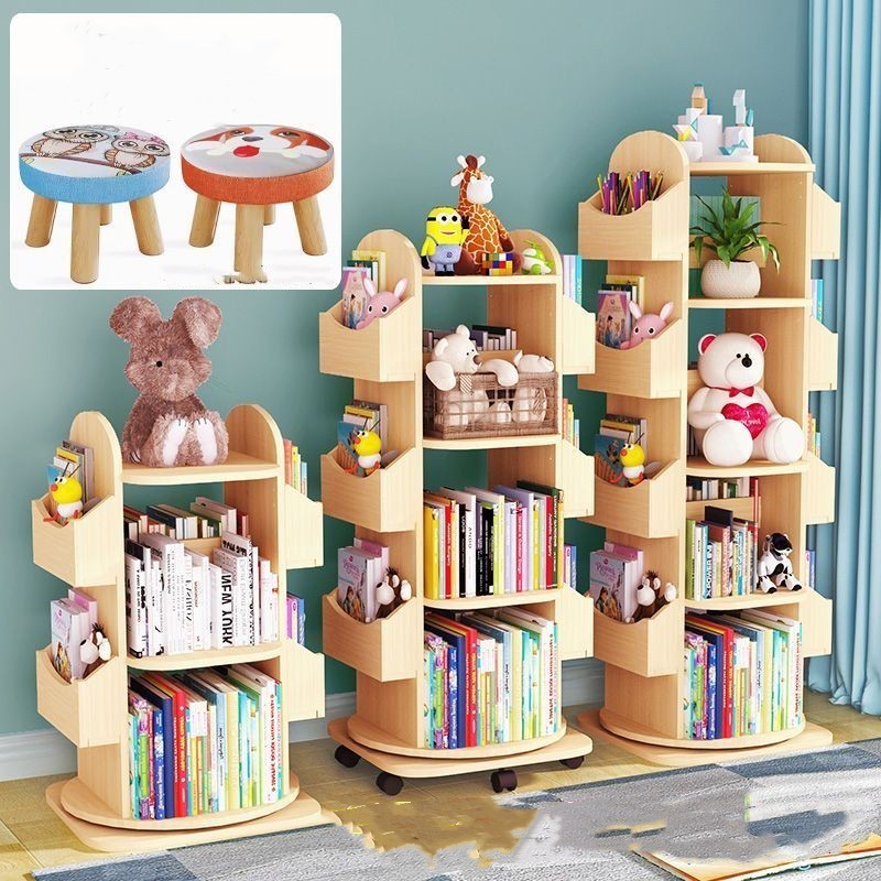 💥限時熱銷💥 多功能組合書櫃架 實木旋轉書架寶寶繪本架家用玩具收納架落地可移動書柜360度書架 收納櫃 置物架 簡易