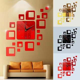 顏色可移動的現代 3D 鏡子亞克力掛鐘套裝貼紙藝術 DIY 家居裝飾臥室方形數字鐘牆貼
