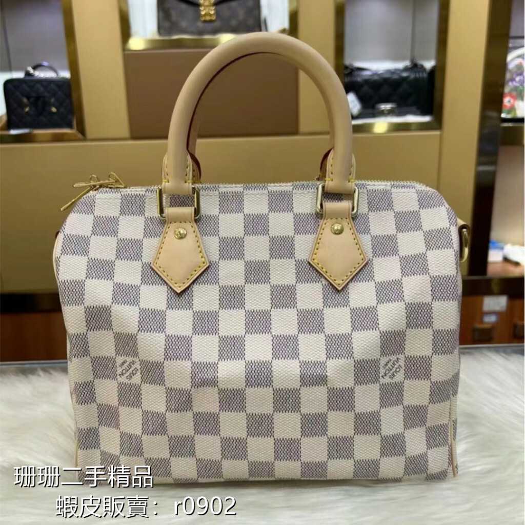 【二手精品】LV 路易威登speedy25 白色棋盤格枕頭包 N41374 單肩 手提包單肩 斜挎包