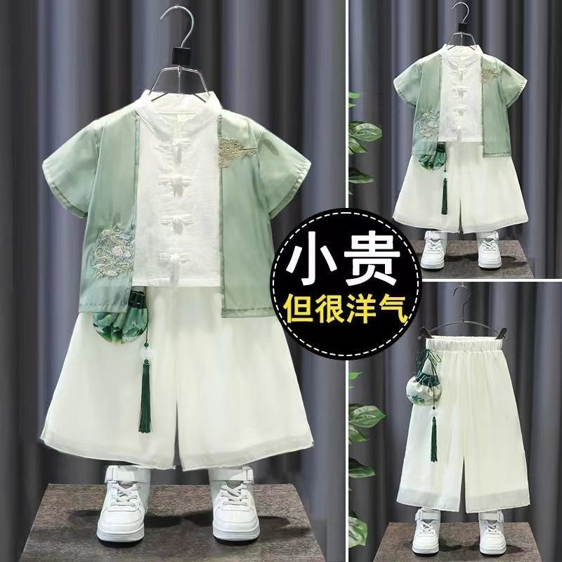 【桃園出貨】新款繡花漢服 兒童男款衣服 女童古裝閤唱服 民國服裝 兒童演出服裝 中國風唐裝  畢業錶演禮服