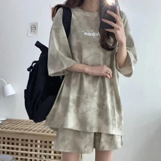 爆款💯5色運動套女裝薄款上衣短褲休閒兩件套女 運動套裝女夏季套裝oversive套裝短袖女抽繩上衣短褲套裝女