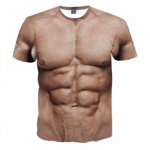 3D肌肉服 3D立體圖案 短袖t恤 猛男肌肉裝 創意肌肉短袖T恤男假腹肌比基尼個性衣服3D立體圖案搞怪t恤上衣