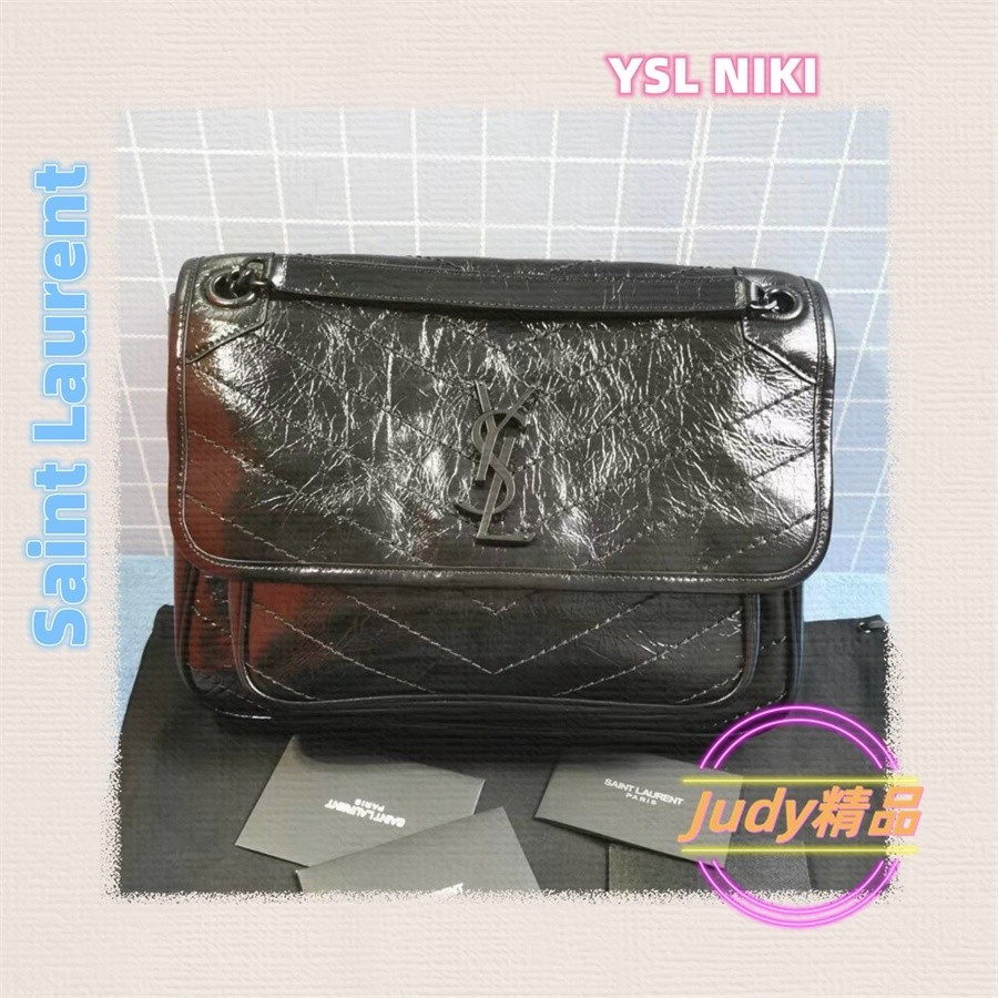 二手精品 Saint Laurent 聖羅蘭 YSL NIKI 黑鏈中號 郵差包/流浪包/單肩包/斜背包 498894