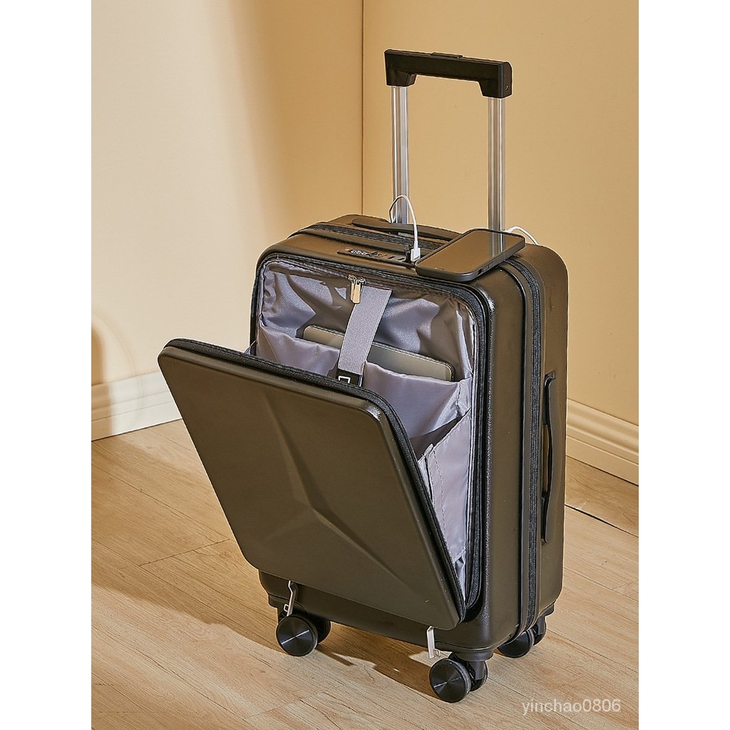 前開口行李箱pc20寸拉桿箱多功能可擴展商務旅行箱USB充電接口