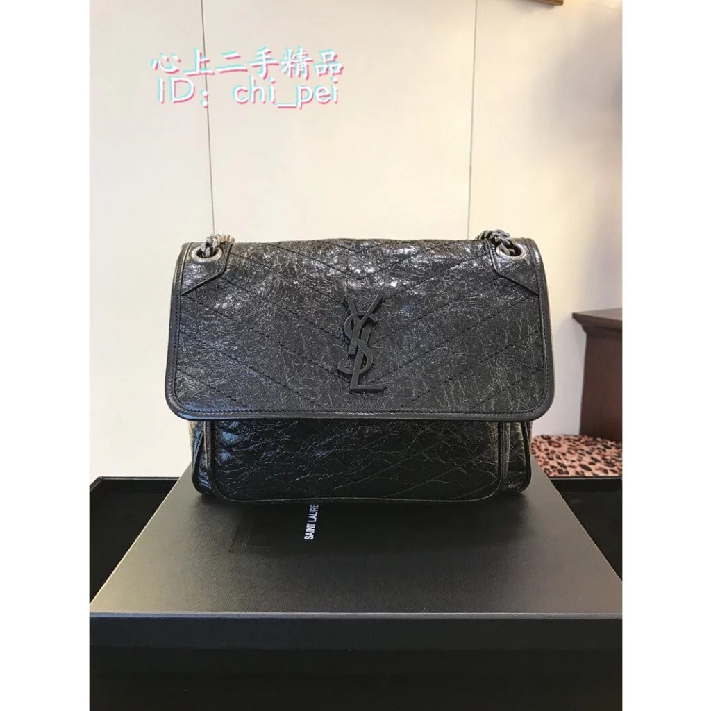 二手 SAINT LAURENT YSL NIKI 中款 28CM 翻蓋 郵差包 雙鏈風琴包 流浪包 633158