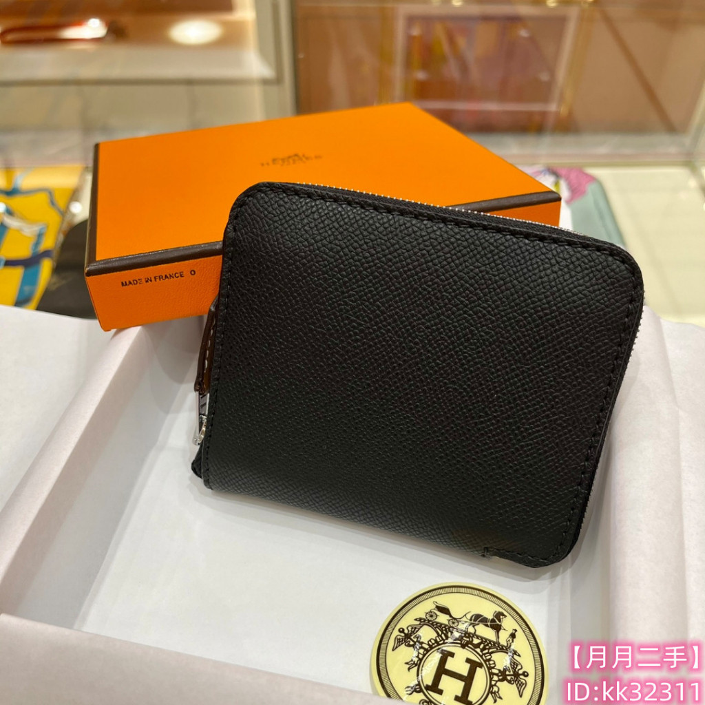 HERMES 愛馬仕 Silk in 黑色 皮革 絲巾內襯 6卡 拉鍊 零錢包 短夾 卡夾