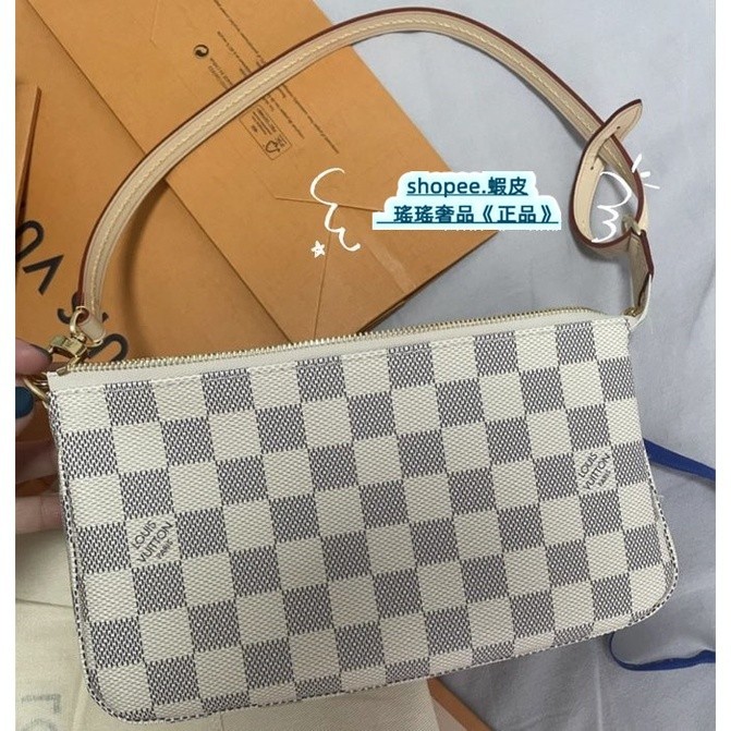 LV 路易威登 Damier Azur 配飾包 白色棋盤格 手提包 單肩包 麻將包 N41207