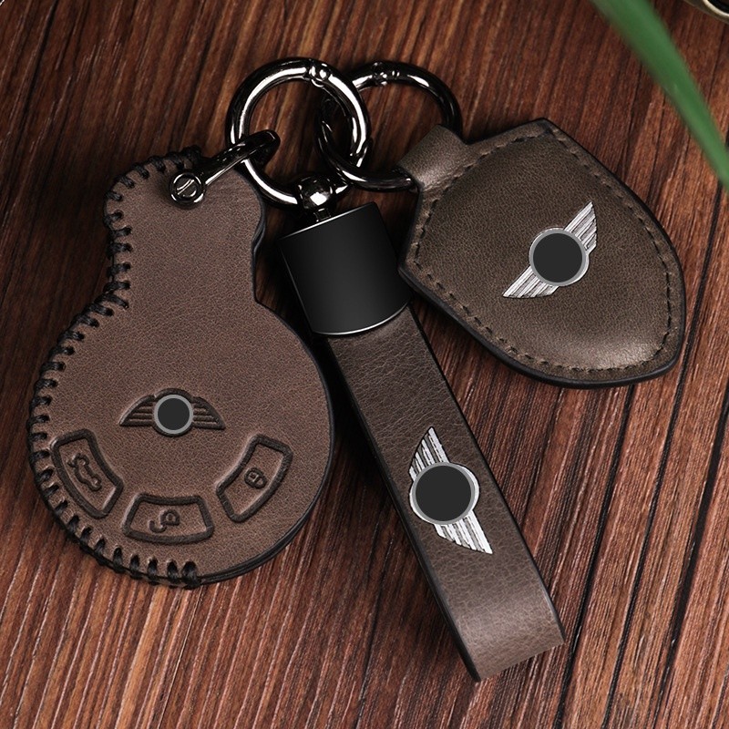 ❤尚百貨精品寶馬Mini汽車鑰匙皮套 適用於新能源Mini Countryman Cooper One 復古瘋馬皮鑰匙包
