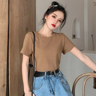 Ruby大尺碼女裝少女糖果色t恤女生短款顯瘦上衣2024韓版甜美小清新百搭打底衫女