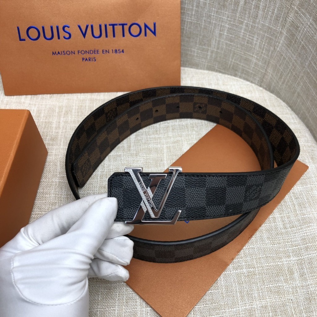 SG二手-LV皮帶男 Louis Vuitton LV路易威登男士皮帶 平滑扣 經典老花 黑格 男生腰帶 時尚潮流