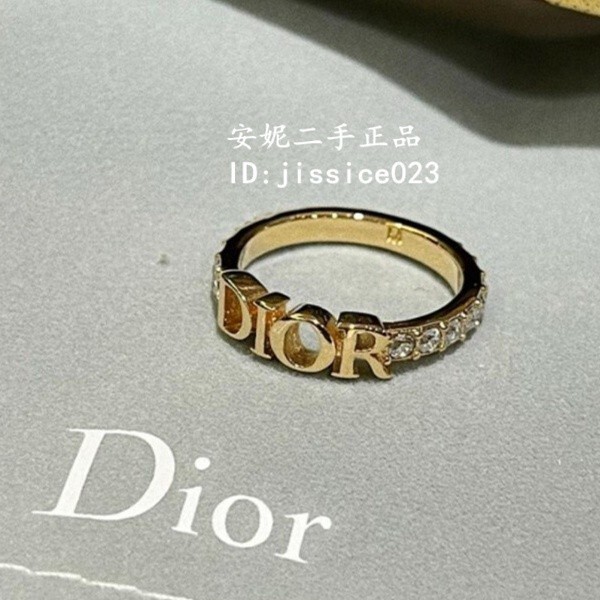 現貨二手 Dior迪奧 戒指Dior 字母logo水鑽 金色戒指 指環 R1009 現貨