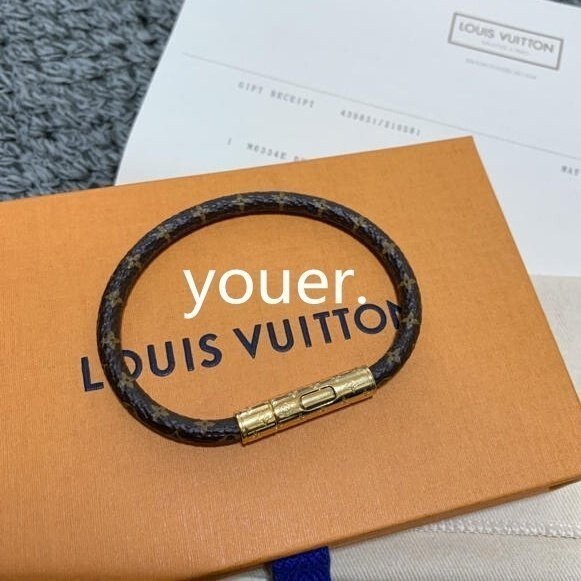 精品二手 LV Louis Vuitton 路易威登 CONFIDENTIAL經典老花簡約皮質手環 M6334E