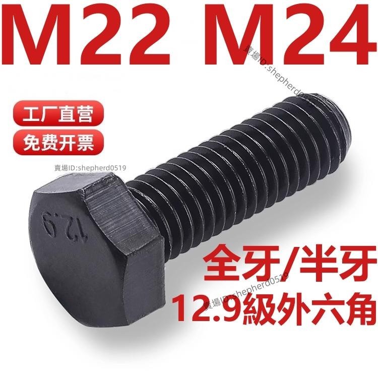 （M22 M24）12.9級高強度外六角螺絲加長合金鋼六角頭螺釘螺栓螺桿M22M24💖超實惠