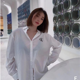 【EDC】🔥Calvin Klein夏季薄款 ck女生時尚上衣 翻領長袖白襯衫