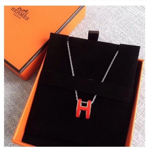 二手正品 HERMÈS 愛馬仕 Pop H 項鍊 橘紅金/橘紅銀