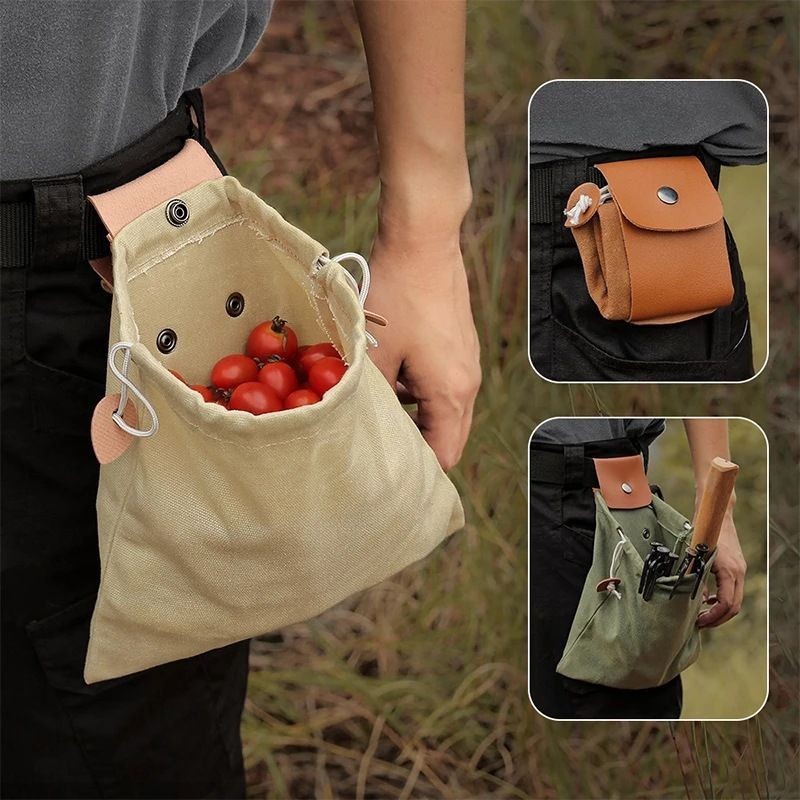 365Days-戶外覓食袋果子埰摘袋腰掛工具腰包束口袋折疊帆佈工具收納袋