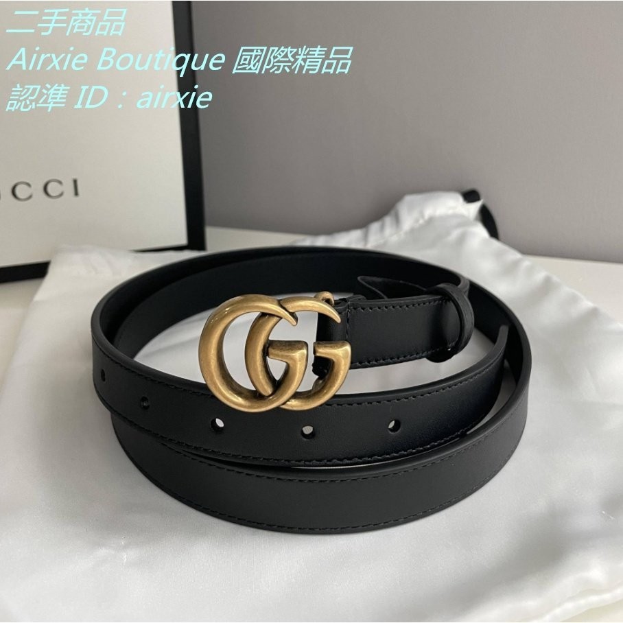 二手精品 古馳 Gucci Marmont Leather Belt 女款 2cm寬度 細皮帶 腰帶 皮帶 409417