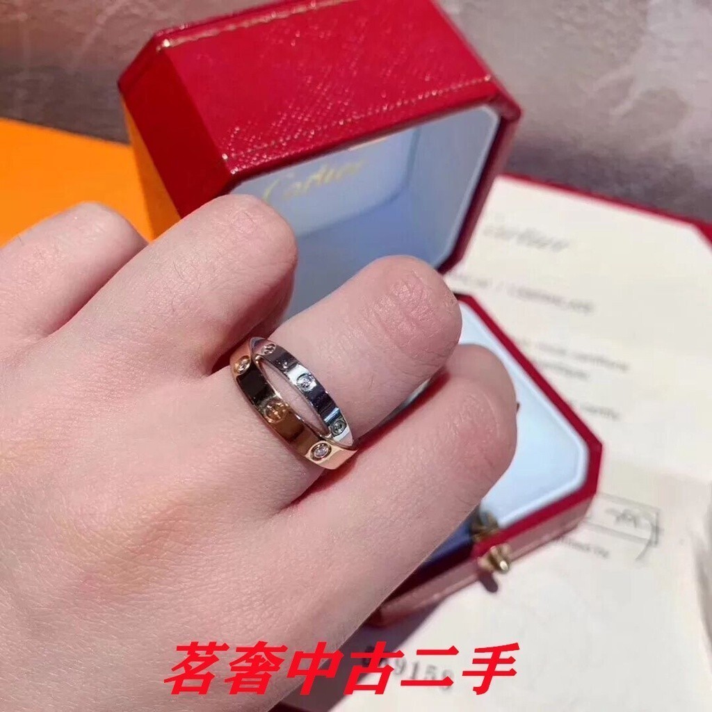 Cartier 卡地亞 LOVE系列 玫瑰金/白金 鑲鑽 雙環 戒指 B4094300