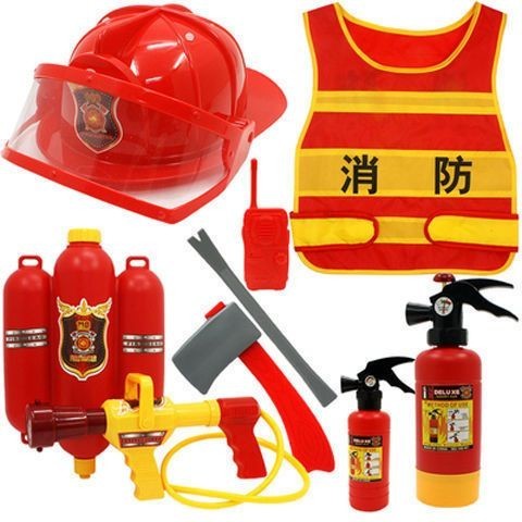 2024最新兒童消防員衣服玩具一整套裝帽子馬甲四件套噴水槍仿真滅火器山姆
