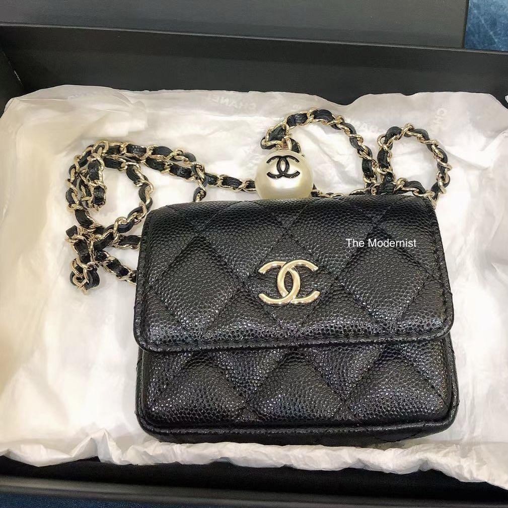 二手精品 Chanel 香奈兒 Grained 珍珠 鏈子口蓋包 鏈帶包 零錢包 斜挎包 AP2118