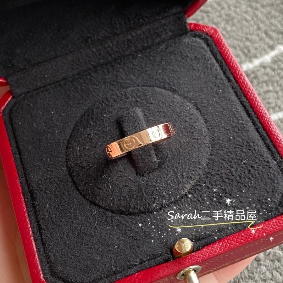 二手精品 Cartier卡地亞 LOVE系列 玫瑰金無鑽 黃K金 戒指 窄版 結婚對戒 B4085200