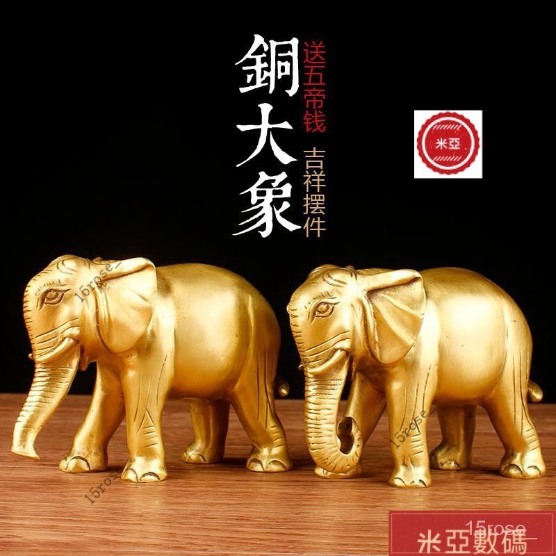 【限時下殺】銅大象 擺件 一對吸水象 銅象 工藝品 開光 銅 風水 擺飾 風水擺件 QWYI