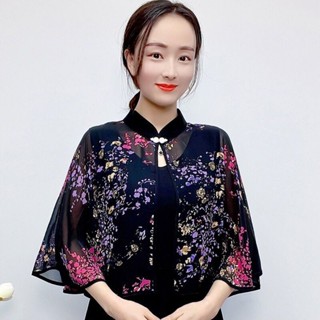 TK推薦✈夏季女士披肩外套薄2025新款高階網紗外搭開衫斗篷防曬衣復古披風百搭外套 長袖上衣 薄外套