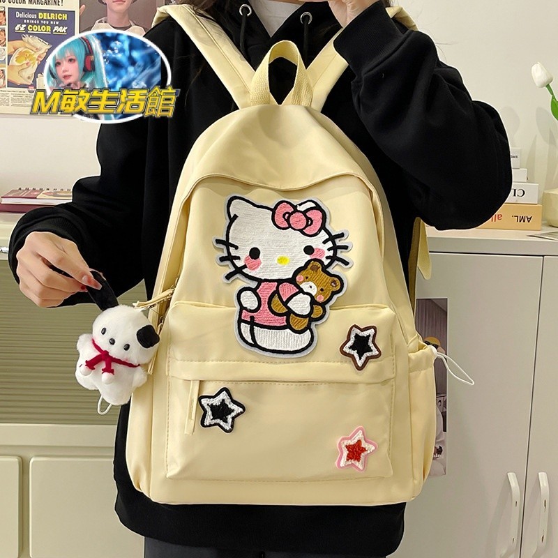 【熱賣】日係ins 創意貼佈可愛 凱蒂貓包包 大容量 學生 書包 軟妹 百搭雙肩 背包