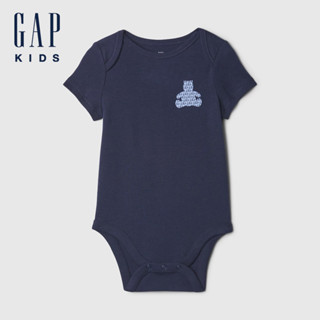 Gap 嬰兒裝 Logo純棉小熊印花圓領短袖包屁衣-海軍藍(427711)