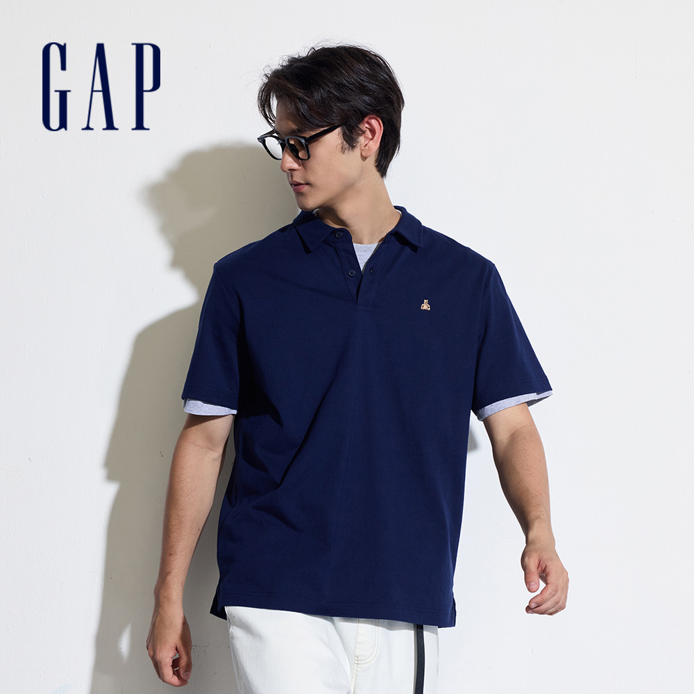 Gap 男裝 純棉小熊刺繡短袖POLO衫-海軍藍(466791)